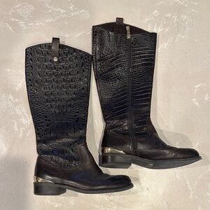 Vince Camuto Brown Croc-Embossed Heeled Boots